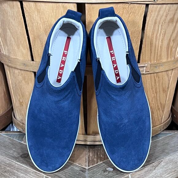 Prada High Top Blue Suede Pull On Chelsea Skate Sneakers Shoes Womens Size 6.5 - Picture 9 of 12